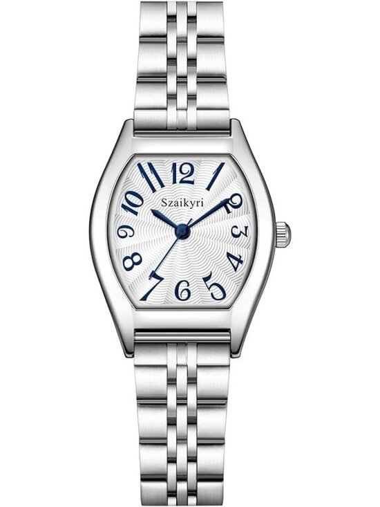 Accessories - Women's Silver-Blue Barrel-Shaped Easy Read Arabic Numerals Dress wrist Watch
